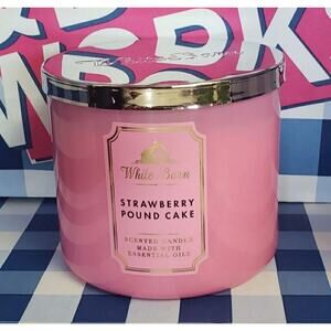 BBW Strawberry Pound Cake Large 3 Wick Candle Home Fragrance Decor Pink Jar
